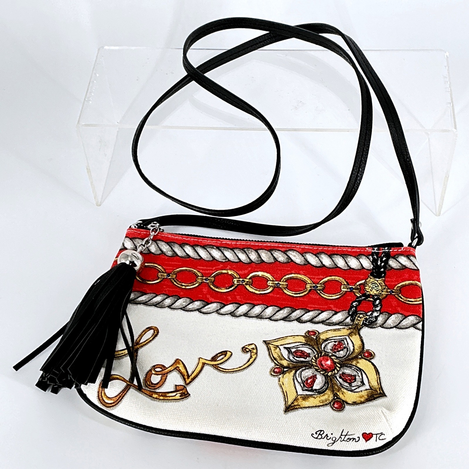 Brighton Love Glitter And Go Canvas Crossbody Bag Red White Black Tassel